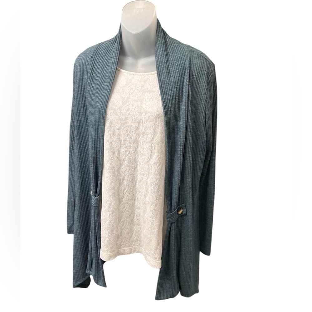 CURE Women’s Knit  Open Front Tab Cardigan Teal Large